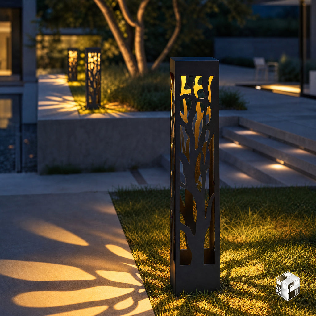 Hollow Leaf Outdoor LED Lawn Light – Modern Garden Bollard