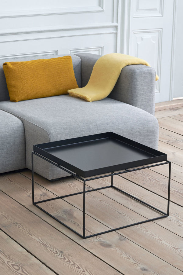 Modern Black Tray Coffee Table – Minimalist Metal Frame Table for Living Room or Lounge