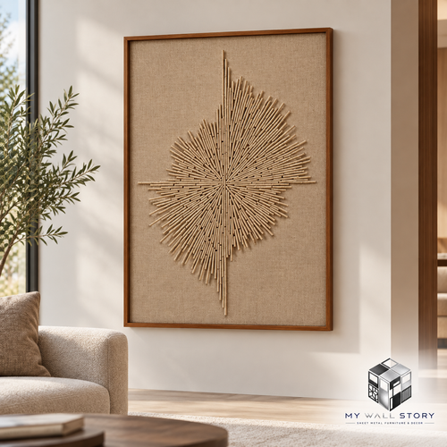 Leaf Aura wall art in a living room - branded illustrative visualization