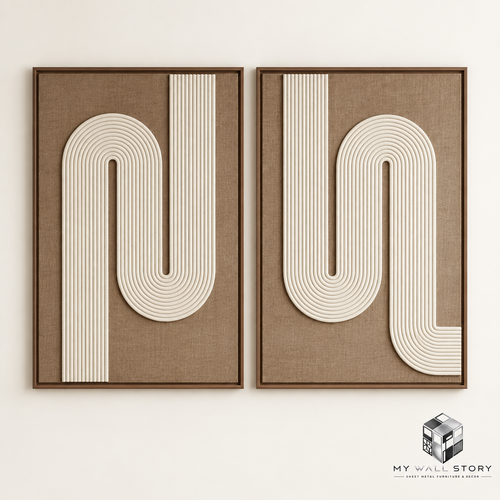 Linen Curve complete set of two framed artworks - branded illustrative visualization