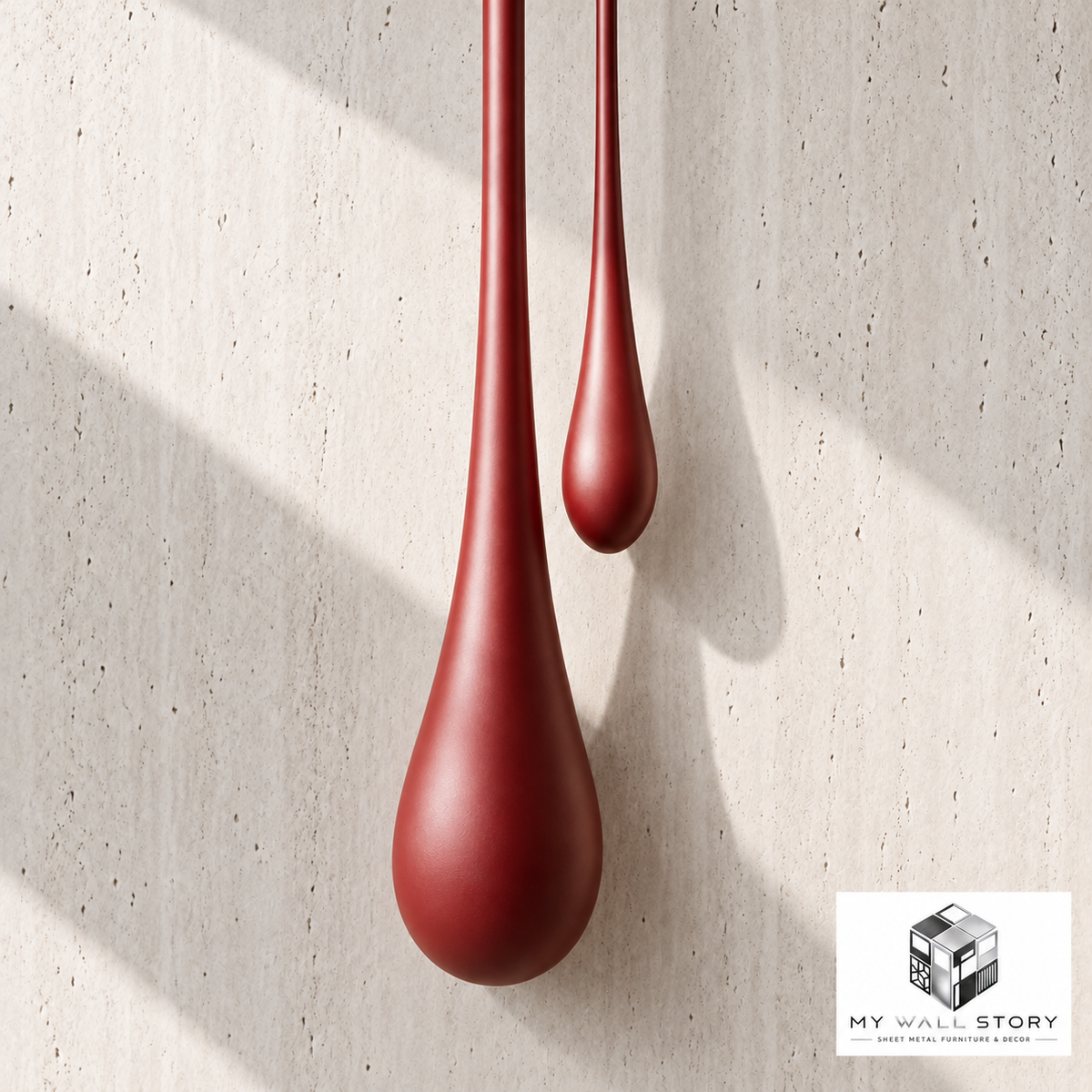 Crimson Serenity asymmetrical teardrop detail - branded illustrative visualization